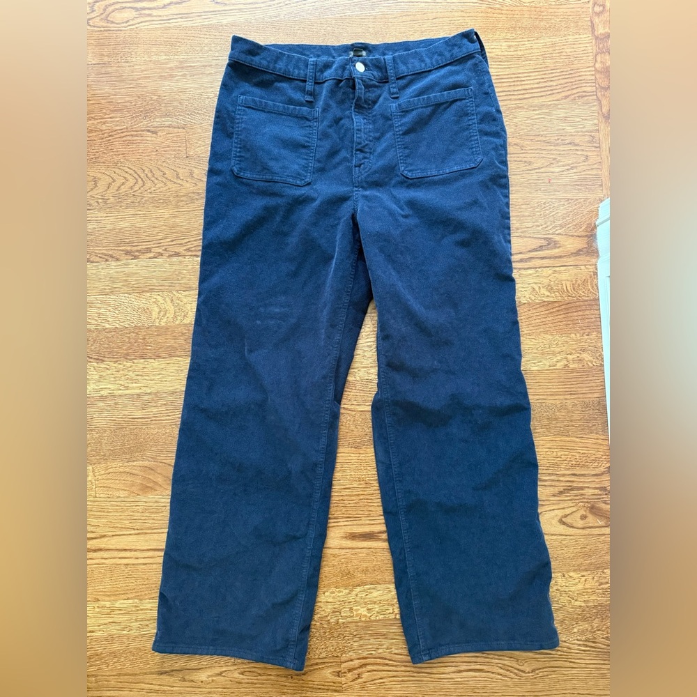 J CREW Sailor Slim Wide Pants Stretch Corduroy Patch Pockets Navy Blue 31 Tall